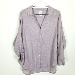 Sigrid Olsen Women Linen Button Up Shirt Sz 1X Lavender Long Sleeve Casual Offic